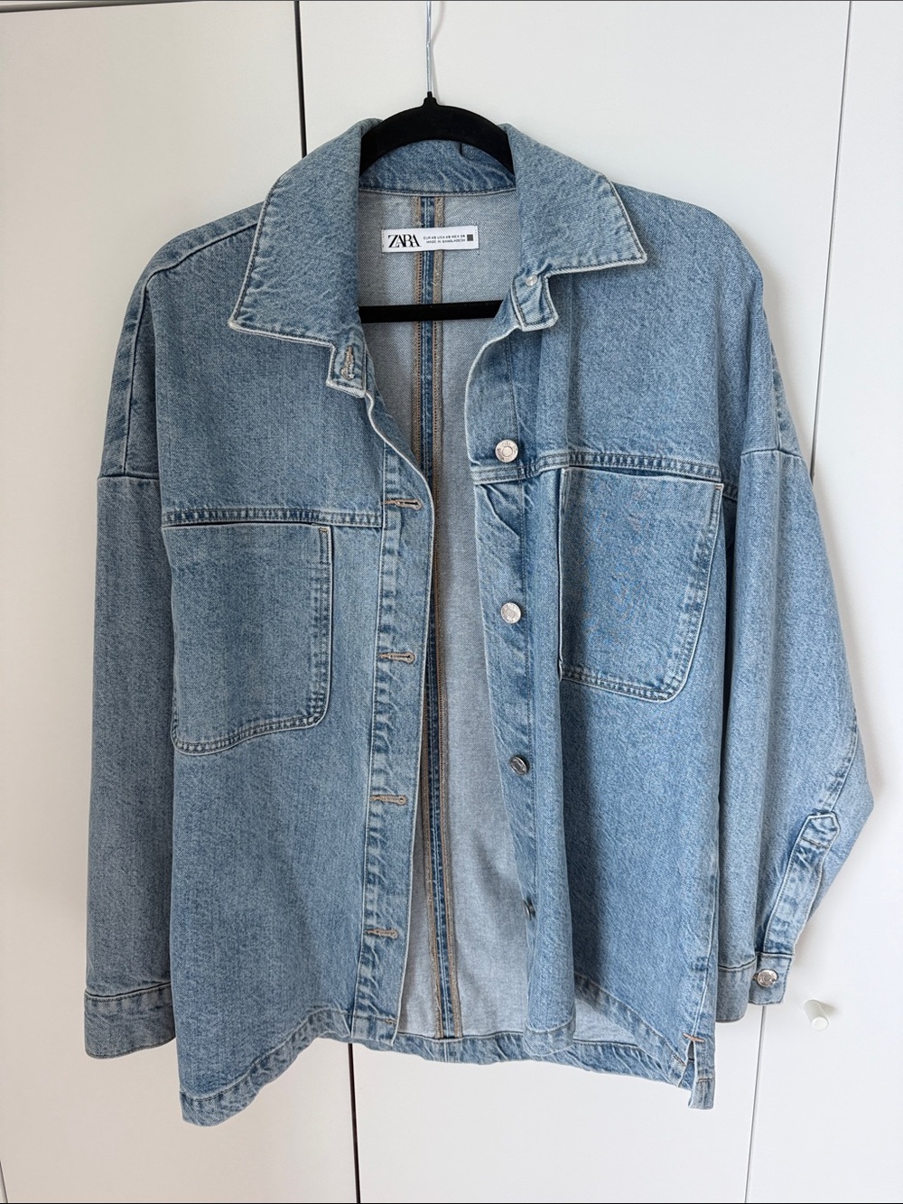 ZARA Washed Light Blue Denim Jacket - Oversized Pocket Front